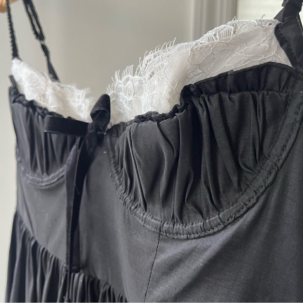 For‎ Love And Lemons Doris Taffeta Midi Corset Dress Black White Lace Medium NWT - Picture 8 of 16